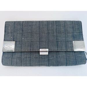 Chanel Vintage Denim Grey Chocolate Bar Flap Shoulder Bag SHW Series 7 Gray CoA